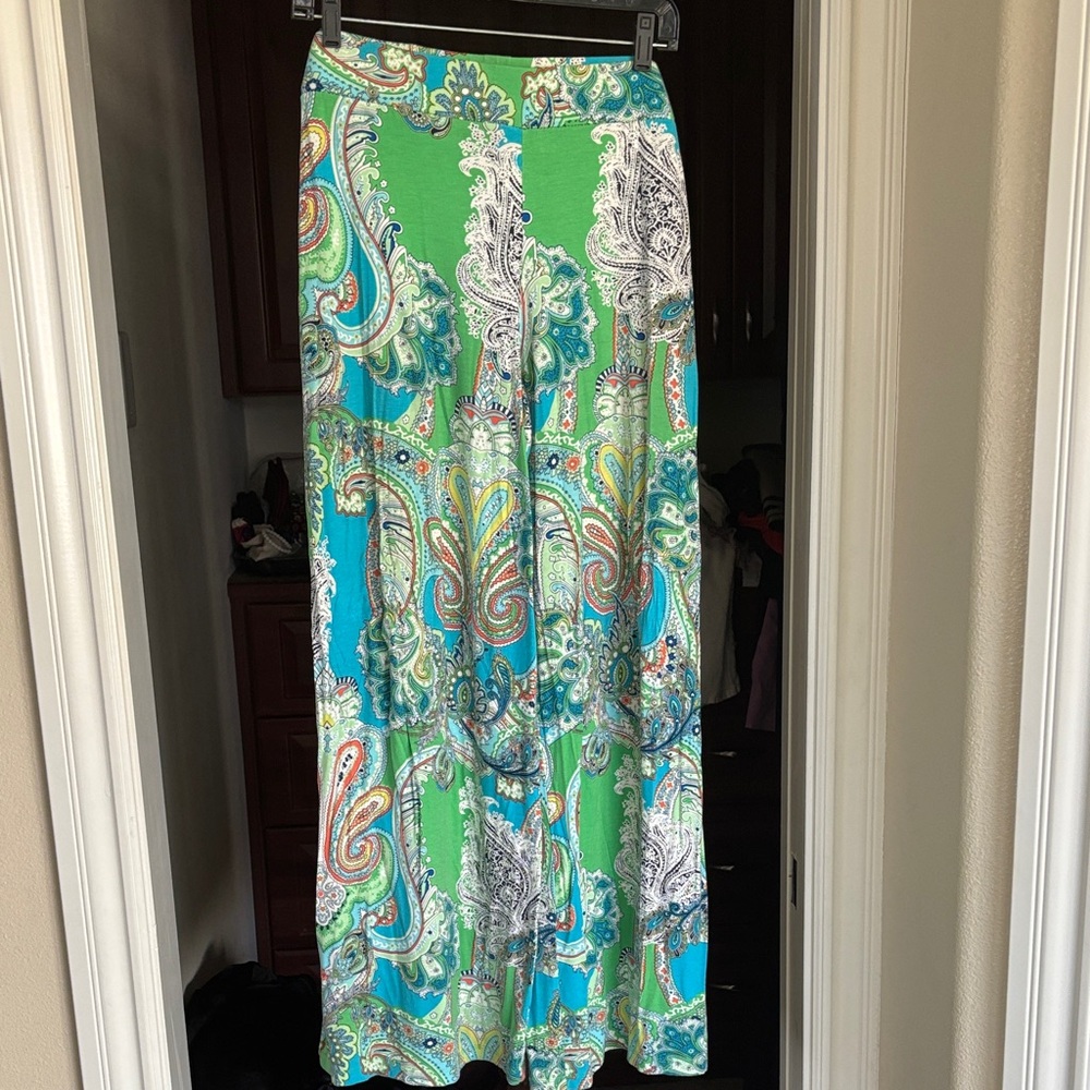 Ralph Lauren Paisley Green and Blue Women's Wide Leg Pants